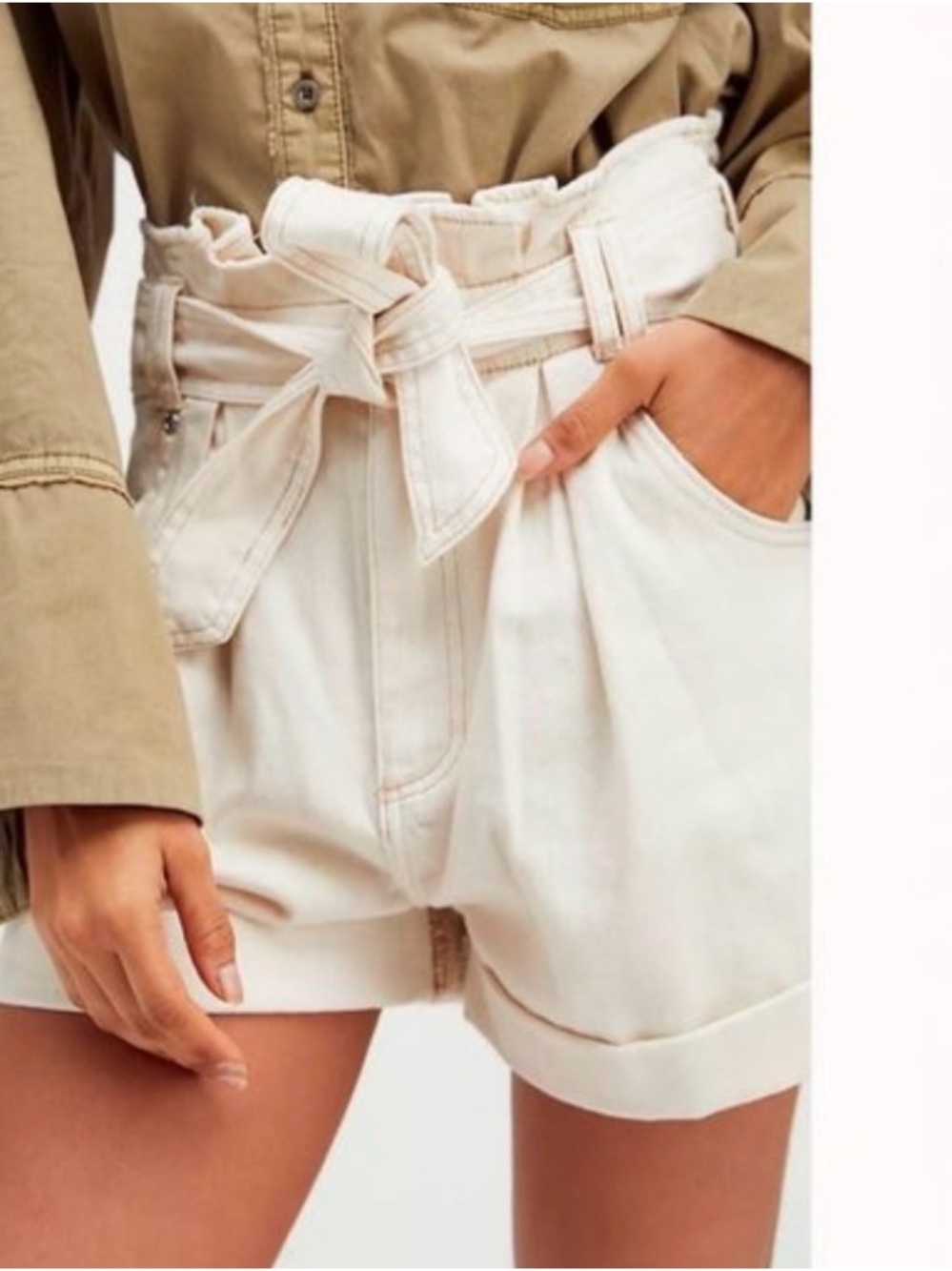 We The Free High-Waist Paperbag Shorts - Cream M - Picture 2 of 7